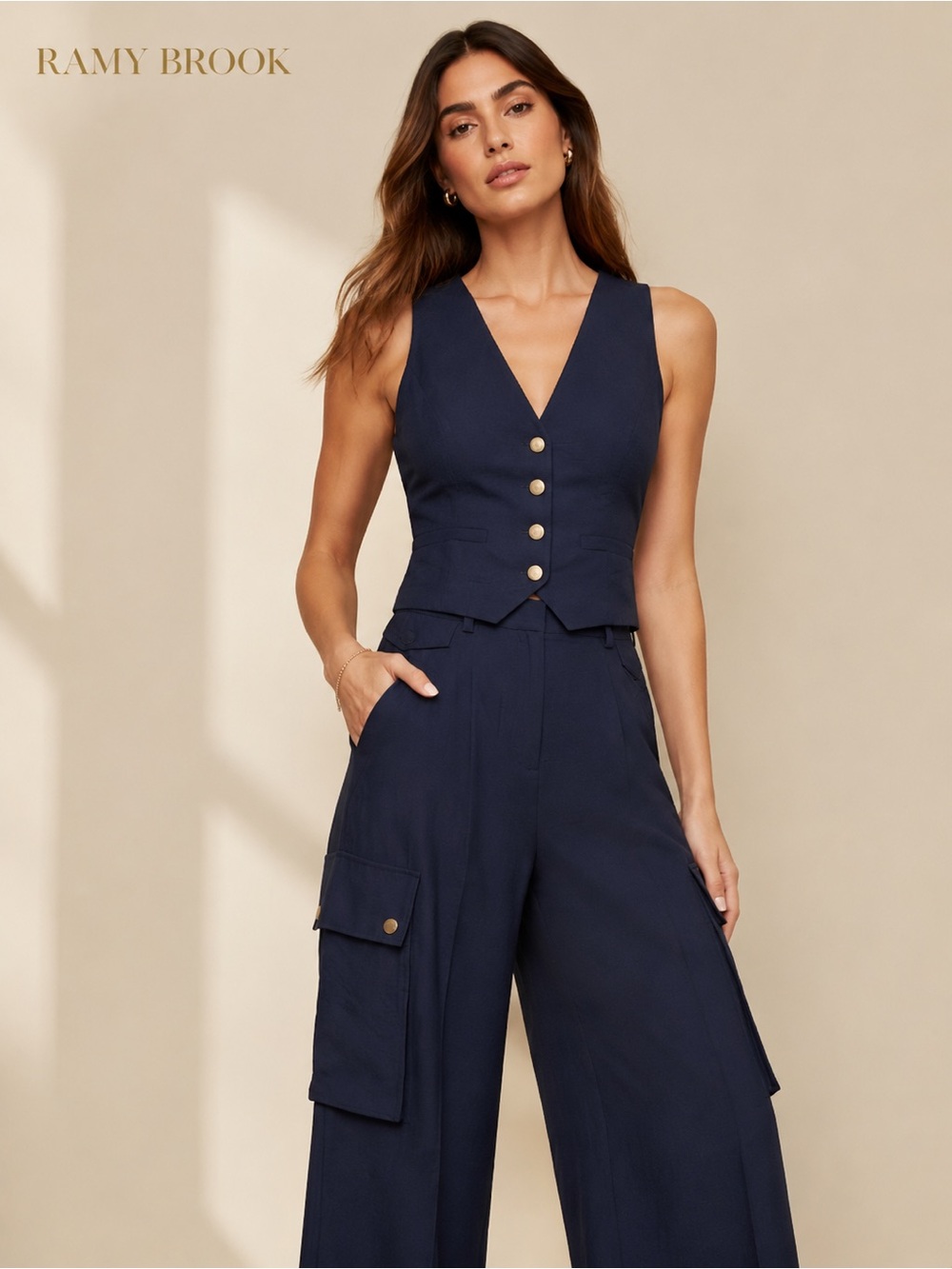 NWT Ramy Brook Emil SNavy Cargo Wide-Leg Pant Sz 4 Cosette Vest Top Sz Small - Picture 4 of 14